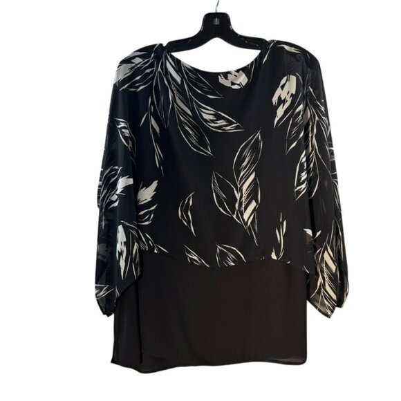 Chicos Black & White Leaf Print Sheer Layered Blouse Chicos Size 3 - Picture 3 of 9